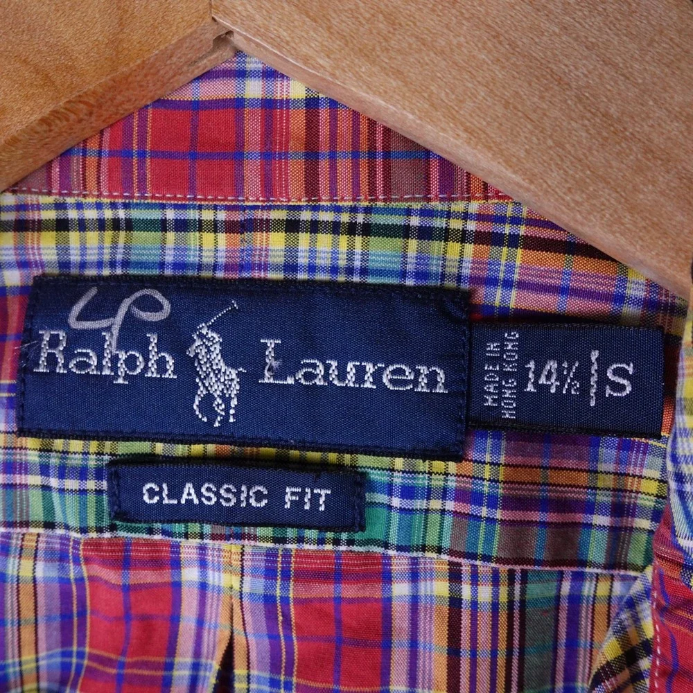 Polo Ralph Lauren Mens Classic Fit Plaid Button Down Shirt Red Green Blue S 14.5